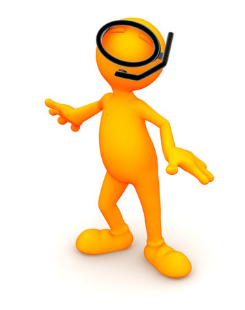 An extensive series of a 3d orange man, with a variety of props in all kinds of poses.  Good for uses where a specific person would not work.の写真素材