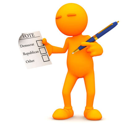 An extensive series of a 3d orange man, with a variety of props in all kinds of poses.  Good for uses where a specific person would not work.の写真素材