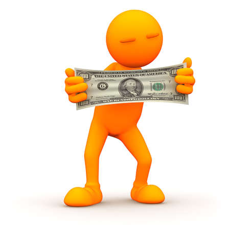 An extensive series of a 3d orange man, with a variety of props in all kinds of poses.  Good for uses where a specific person would not work.の写真素材