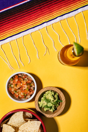 Series with food, drinks and other items to make a festive background for Cinco De Mayo.の写真素材
