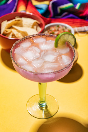 Series with food, drinks and other items to make a festive background for Cinco De Mayo.  Includes a colorful margarita.の写真素材