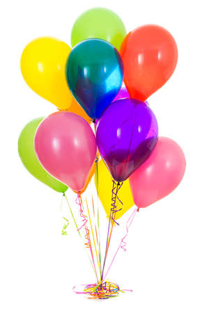 Isolated on white series of various balloon bouquets. Vibrant, bright colors.の写真素材