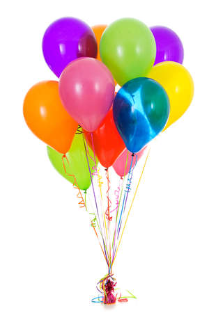 Isolated on white series of various balloon bouquets. Vibrant, bright colors.の写真素材