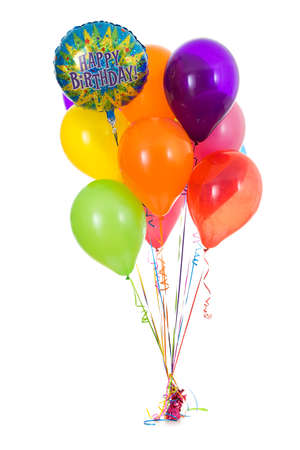 Isolated on white series of various balloon bouquets. Vibrant, bright colors.の写真素材