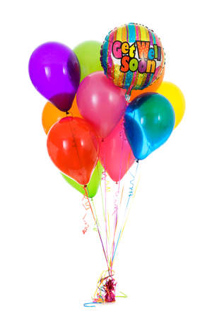 Isolated on white series of various balloon bouquets. Vibrant, bright colors.の写真素材