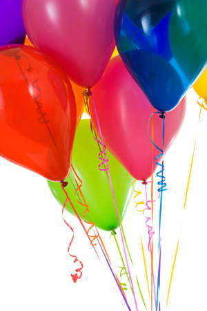 Isolated on white series of various balloon bouquets. Vibrant, bright colors.の写真素材