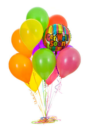 Isolated on white series of various balloon bouquets. Vibrant, bright colors.の写真素材