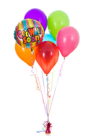Isolated on white series of various balloon bouquets. Vibrant, bright colors.の写真素材