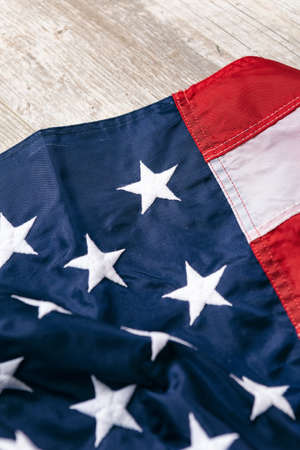 Image with copyspace, good for baseball or summer themed design and advertising. Includes American flag.の写真素材