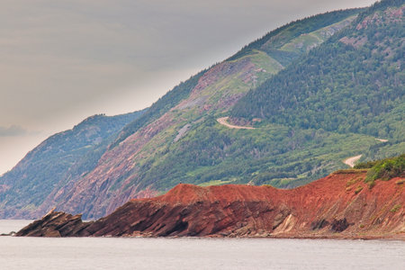 After the storm. A hazy view of the Cabot Trail from Inverness, Nova Scotia, Canada.の素材 [FY310197761691]