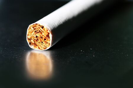 Single cigarettes on a cigarette caseの写真素材