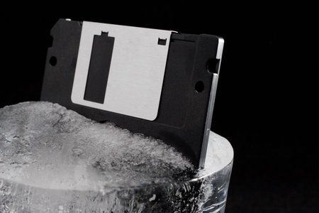 Old computer stiffy,  frozen - copy space
