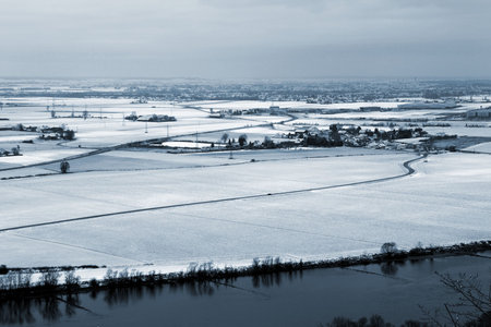 Landscape of Donau river in Kirchberg, Germany.  Blue tone.