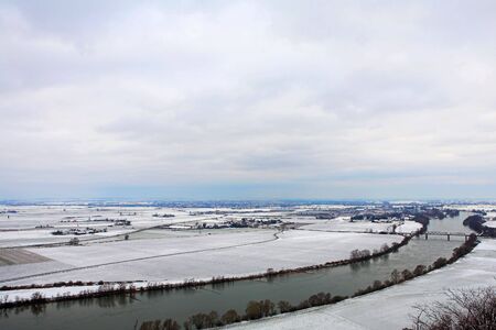 Landscape of Donau river in Kirchberg, Germany.  Copy space.の写真素材