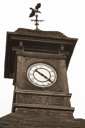 Tower and clock in London.  Sepia tone, black and white.の写真素材