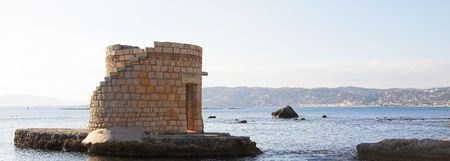 Ruins surrounded by water in Antibes, France.  Copy space.の写真素材