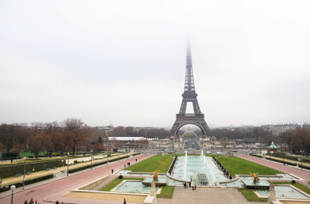 The Eiffel Tower in Paris, France.  Copy space.