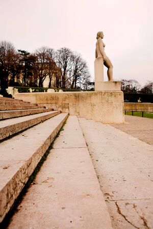 Stairs and statue in Paris, France.  Copy space. の写真素材