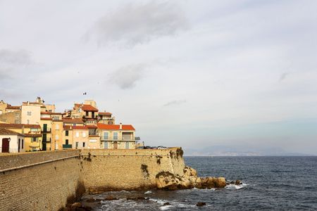 A town Antibes, France overlooking the sea.  Copy space.の写真素材
