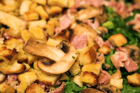 Close-up of a mushroom in a salad.  Shallow D.O.Fの写真素材