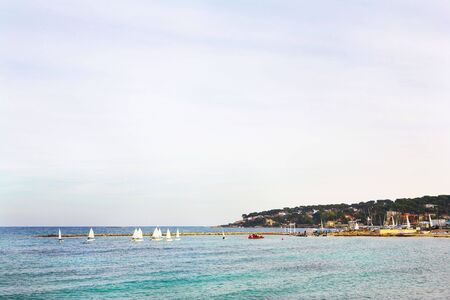A town overlooking the sea in Antibes, France.  Copy space.の写真素材