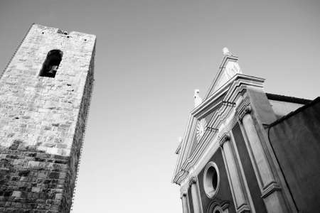 Buildings and tower in Antibes, France. Black and white.  copy space.の写真素材