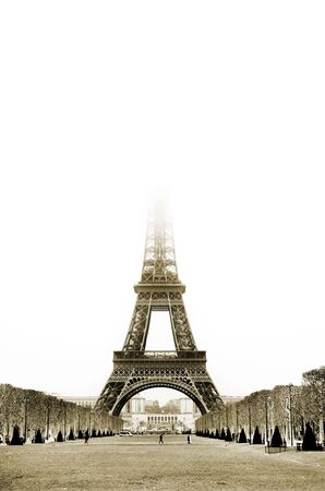 The Eiffel Tower in Paris, France. Sepia tone, Copy space.の写真素材