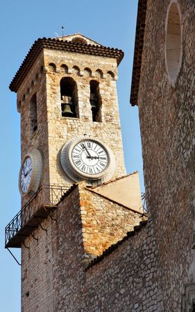 Clock tower on the La Tour Du Suquet in Cannes, Franceの写真素材