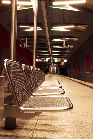 Chairs in a train station.の写真素材