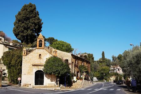 Buildings with windows and doors in the quaint little French hilltop village of Saint-Paul de Vence, Southern France,  Alpes Maritimes, next to the Mediterranean sea - A Heritage Siteの写真素材