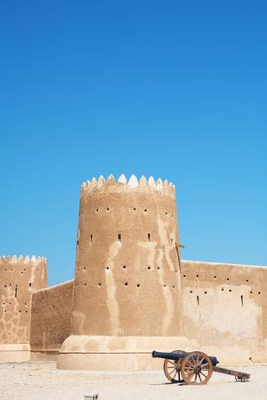 Rebuilt historic Fort Zubarah (Al Zubara) in North East of the deserts of Qatar on the edge of the Persian gulf on a sunny summer day
の写真素材