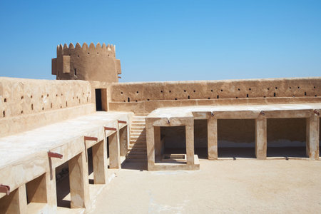 Rebuilt historic Fort Zubarah (Al Zubara) in North East of the deserts of Qatar on the edge of the...