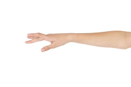 Caucasian belly dancing girl showing arm moves on white background. Not isolatedの写真素材