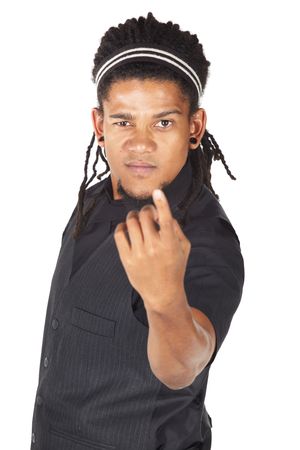 Handsome African businessman in black suit on white background. Not isolatedの写真素材