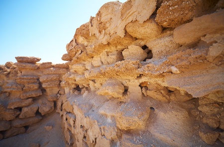 Ruins of the original trading post just a few hundred meters from Fort Al Zubarah in the northern Qatar desert, Middle Eastの写真素材