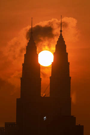 sun rise within two tower of klccのeditorial素材