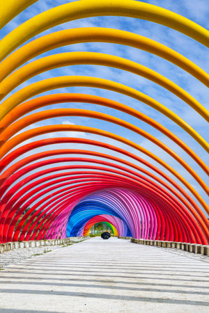 the colorful rainbow walkway of Elimina Valley Park ,Shah Alam Selangor..picture are taken at 7th march 2020のeditorial素材