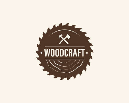 Wood Industries Company logo with the concept of saws and carpentry and classic and vintage styleのイラスト素材