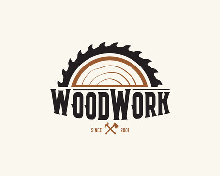 Wood Industries Company logo with the concept of saws and carpentry and classic and vintage styleのイラスト素材