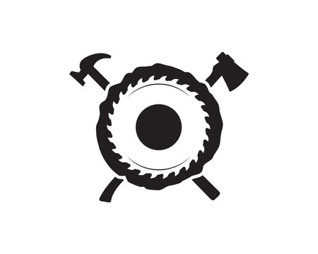 Wood Industries Company logo with the concept of saws and carpentry and classic and vintage styleのイラスト素材
