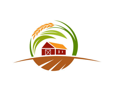 Farm house and rice logo template suitable for businesses and product names. This stylish logo design could be used for different purposes for a company, product, service or for all your ideas.のイラスト素材
