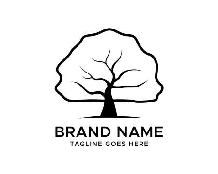 Tree logo icon template design. Garden plant natural line symbol. Black branch with leaves business sign. Vector illustration.のイラスト素材