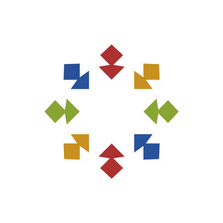 Mosaic Box logo design template. Vector colorful geometric logotype illustration in puzzle style. Graphic rhombus icon label. Modern abstract square symbol badge isolated on backgroundのイラスト素材