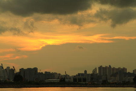 hong kong skyline at sunset