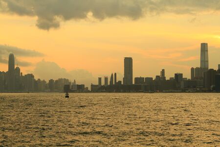 hong kong skyline at sunsetの写真素材