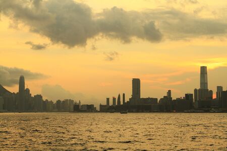 hong kong skyline at sunsetの写真素材