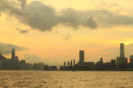 hong kong skyline at sunsetの写真素材