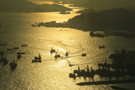 Sunset  Boats In  Hong Kong 