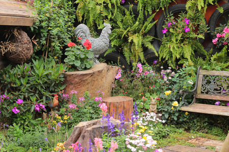 Manicured House and Garden displaying annual and perennial の写真素材