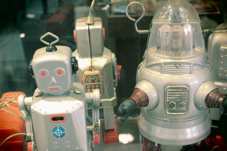 a retro tin robot toy のeditorial素材